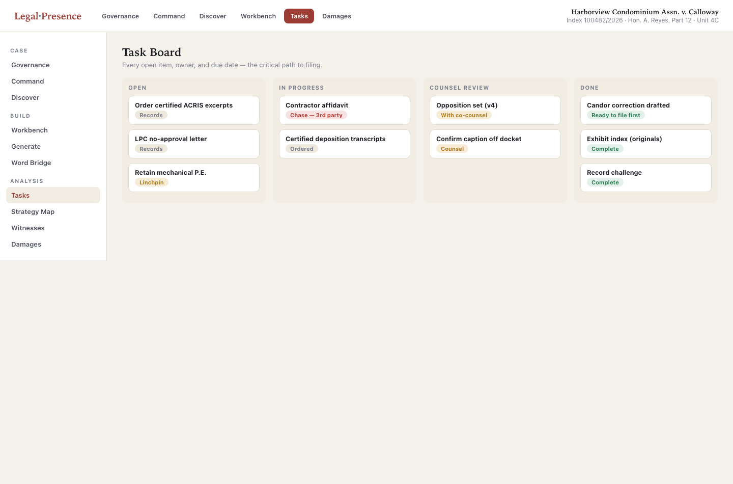 Tasks — LegalPresence